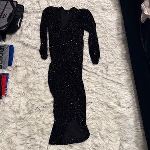 Express Black Sequin Long Sleeve Dress